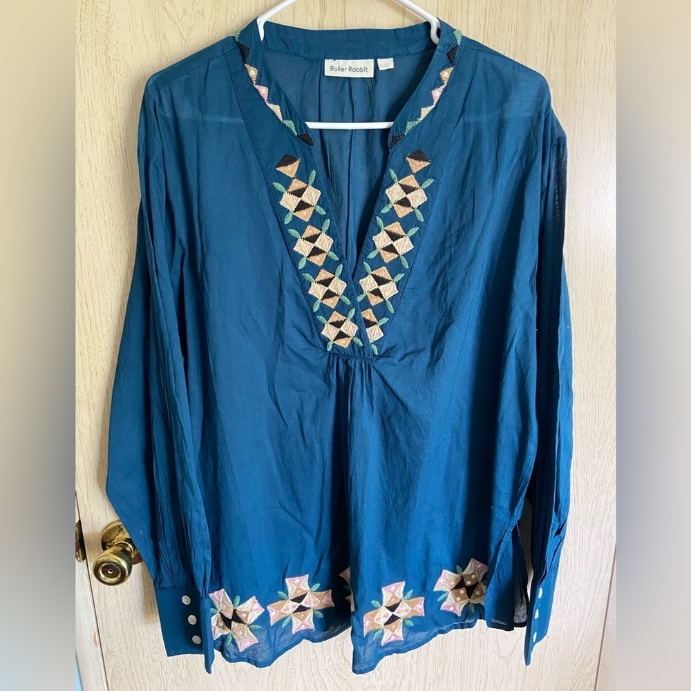 Roller Rabbit Blue Embroidered Tunic Blouse - Picture 2 of 11